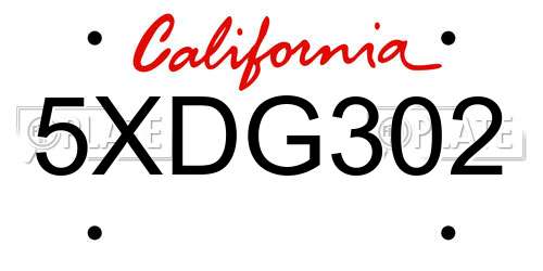 5XDG302 California License Plate