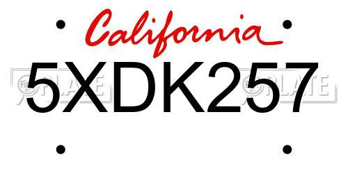 5XDK257 California License Plate