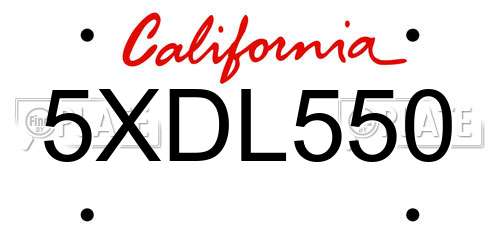 5XDL550 California License Plate
