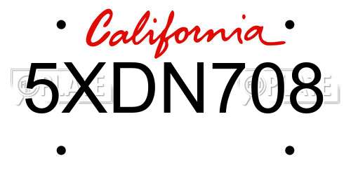 5XDN708 California License Plate