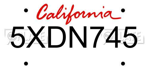 5XDN745 California License Plate