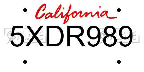 5XDR989 California License Plate