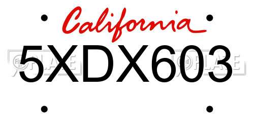 5XDX603 California License Plate