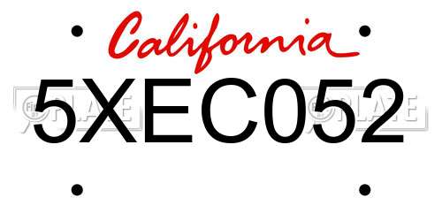5XEC052 California License Plate