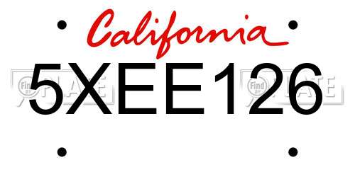 5XEE126 California License Plate