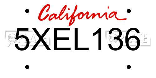 5XEL136 California License Plate