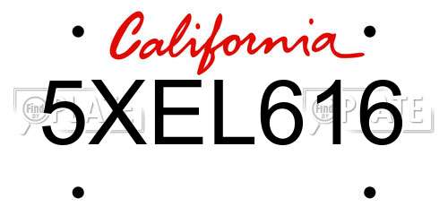 5XEL616 California License Plate