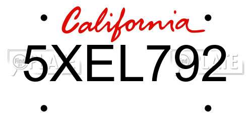 5XEL792 California License Plate