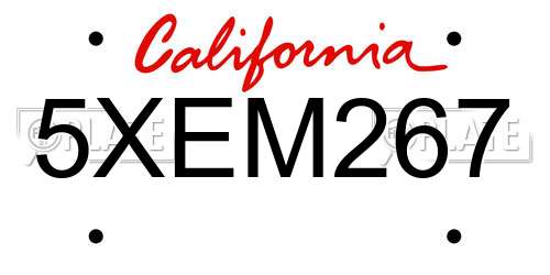 5XEM267 California License Plate