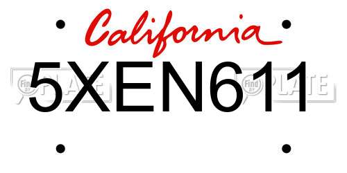 5XEN611 California License Plate