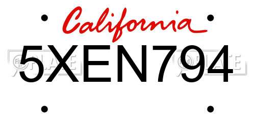 5XEN794 California License Plate