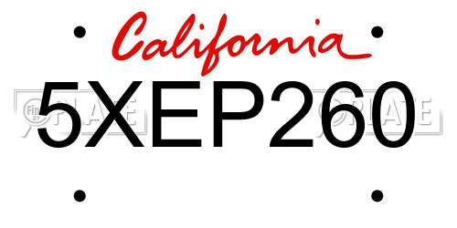 5XEP260 California License Plate