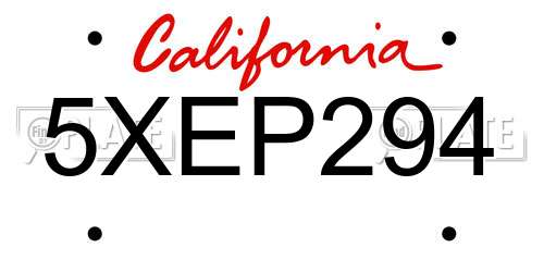 5XEP294 California License Plate