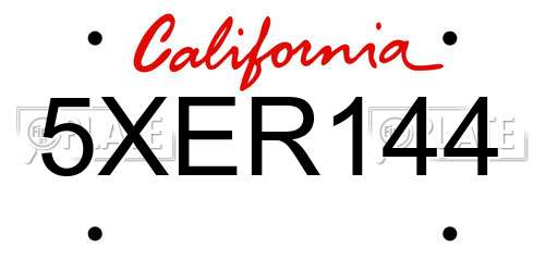 5XER144 California License Plate