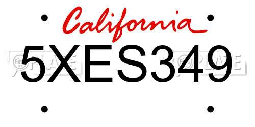 5XES349 California License Plate