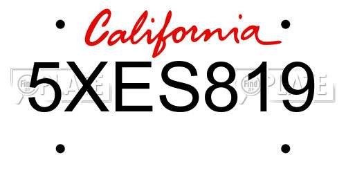 5XES819 California License Plate