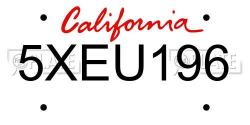 5XEU196 California License Plate