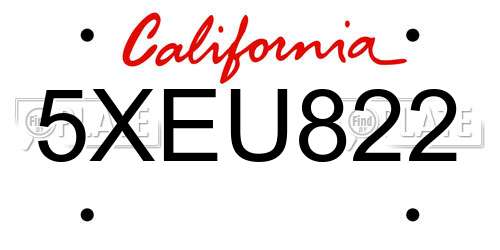 5XEU822 California License Plate