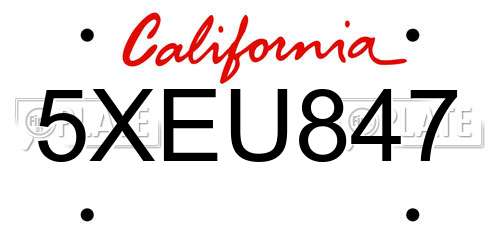 5XEU847 California License Plate