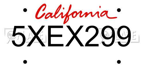 5XEX299 California License Plate