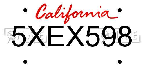 5XEX598 California License Plate
