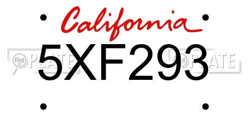 5XF293 California License Plate