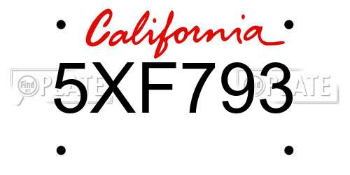 5XF793 California License Plate
