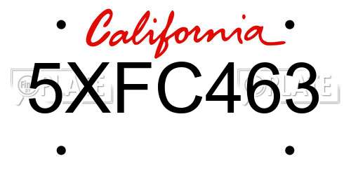 5XFC463 California License Plate