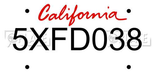 5XFD038 California License Plate