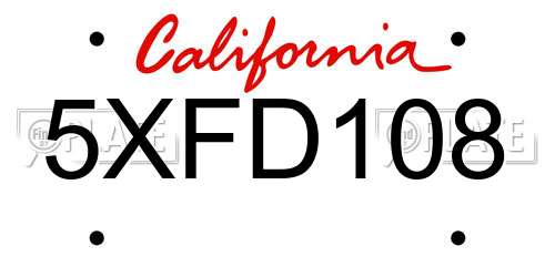5XFD108 California License Plate