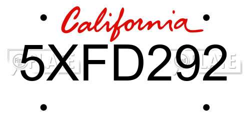 5XFD292 California License Plate