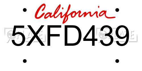 5XFD439 California License Plate