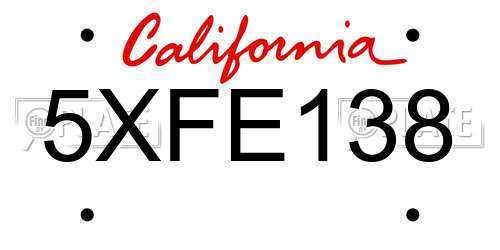 5XFE138 California License Plate