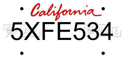 5XFE534 California License Plate