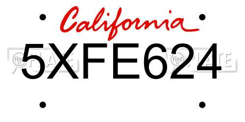 5XFE624 California License Plate