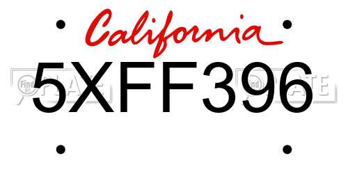 5XFF396 California License Plate