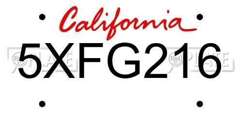 5XFG216 California License Plate