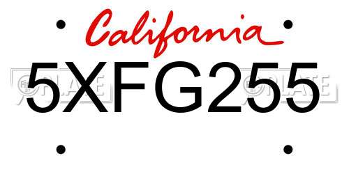 5XFG255 California License Plate