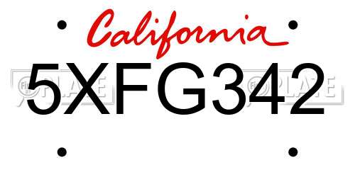 5XFG342 California License Plate