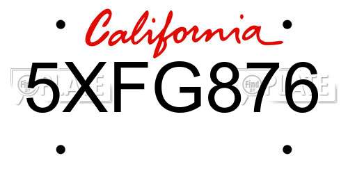 5XFG876 California License Plate