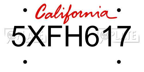 5XFH617 California License Plate