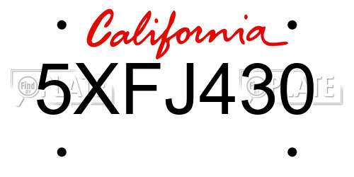 5XFJ430 California License Plate