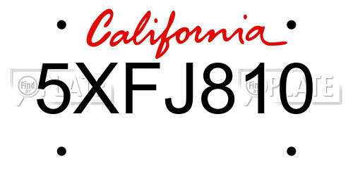 5XFJ810 California License Plate