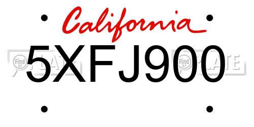 5XFJ900 California License Plate