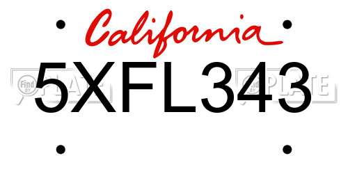 5XFL343 California License Plate