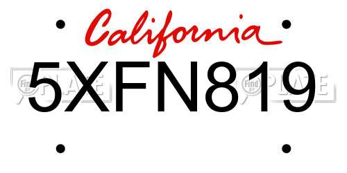 5XFN819 California License Plate