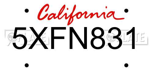 5XFN831 California License Plate