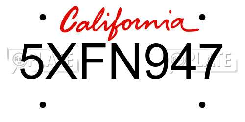 5XFN947 California License Plate