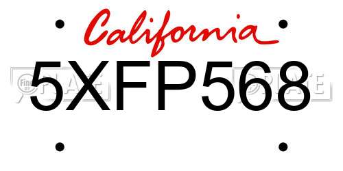 5XFP568 California License Plate