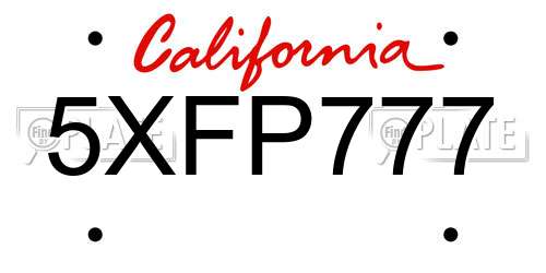 5XFP777 California License Plate